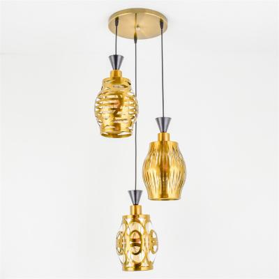 China Modern Gold Tan Iron Dining Room Pendant Lamp Glass Dining Light for sale