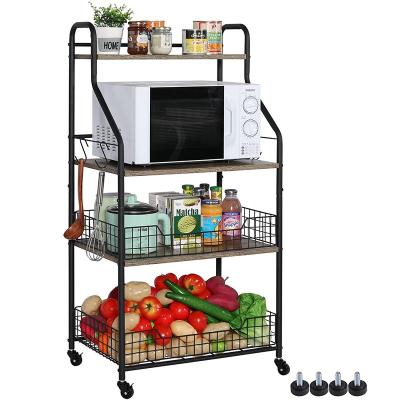 China Who respects the environment. Easy 4 Tier Rolling Kitchen Bakers Rack Bar Cart Microwave Oven Stand Fruit Vegetable Spice Serving Organizer for sale