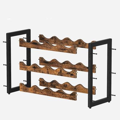 China Sustainable Display 3-Tier Wine Storage Shelves Stands 12 Bottle Bamboo Shimmy Freestanding Wine Rack For Kitchen Bar Dining Room Living Room for sale