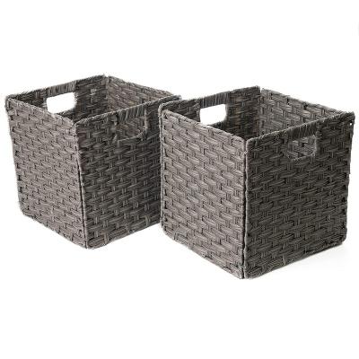 China Viable Collapsible Folding Basket Wicker Rattan Storage Basket Organizer With Iron Wire Frame for sale