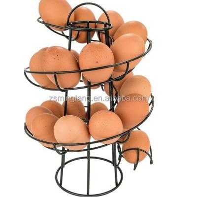 China Countertop Viable Egg WIire Metal Skelter Metal Skelter Egg Dispenser Rack Holder Spiral Rack With Storage Basket for sale