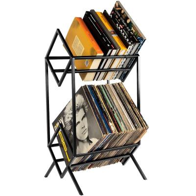 China 2 Tier Vinyl Stocked Shelf for Black Iron Books Magazine Shelf Heavy Duty Modern Deployment Storage and Organizer for sale