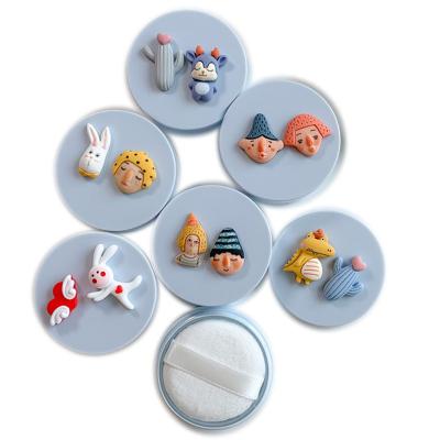 China Personal Care Empty Round Custom Mini 5g Blue Cartoon Loose Powder Jar Case With Puff for sale