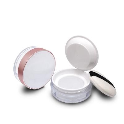 China Personal Care New Product 15g White Plastic Cosmetic Round Loose Powder Packaging With Strainer Loose Powder Jar With Blast for sale