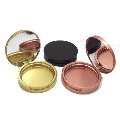 China Recyclable Custom Logo Empty Round Matte Black Rose Gold Plastic Makeup Packaging Packaging Pressed Powder Plastic Cosmetic Case for sale