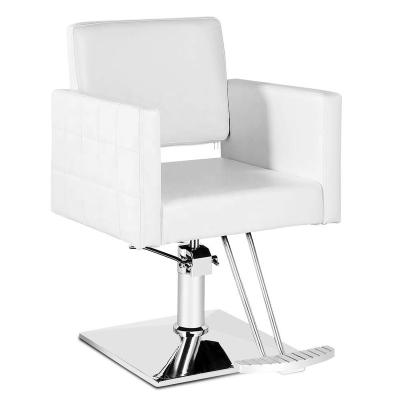 China Modern White PU Salon Chair Hydraulic Barber Chair Classic Styling Beauty Spa Equipment with Chrome Base for sale