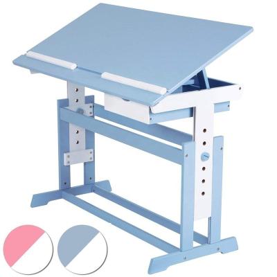 China High Quality Height Adjustable Safety Adjustable Modern Solid Wood Blue Desk In Children Furniture For Learn Used Home School for sale