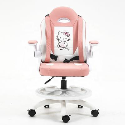 China Solid Wood Kids Game Chair Cartoon Design Studying Desk Chair Height Adjustable Kids Game Chair For Child Pink for sale