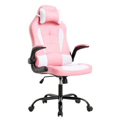 China (Size)Adjustable Office Chair Pink Office Chair Flip Up Arms Headrest Swivel Rolling Adjustable PU Leather Packing Computer Chair For Girls for sale