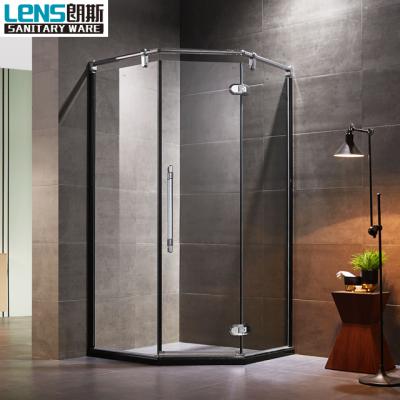 China 12mm Tempered Glass Hinge Frameless Diamond Shape Shower Room Brass Door for sale