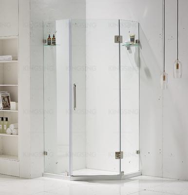 China Simple Design Modern Frameless Bathroom Diamond Pivot Shower Cabin Glass Screen With Hinge for sale