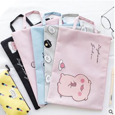 China Custom Folding Business Cartoon Bag A4 Information Bag Zipper Zipper Student Girl File Hand Large Portable Bag for sale