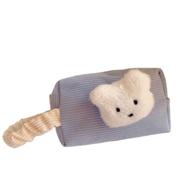 China Square Plaid Bear Storage Girl Heart Cotton Large Capacity Pen Cosmetics Brush Toiletry Bag Stationery Bag for sale