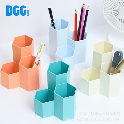 China Contracted Oblique Desk Pen Cosmetics Organizer Holder Rectangle Adjustable Plastic Grid PP Desktop Case for sale