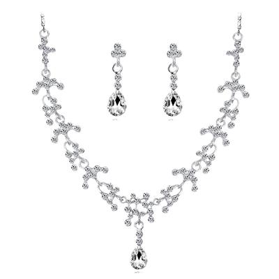 China CLASSIC Hot Sales on Amazon Rhodium Plated Rhinestone Necklace Rhinestone Earrings Bead Jewelry Sets for sale