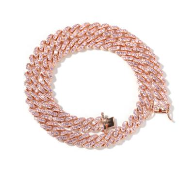 China CLASSIC Pink Cuban 14inch Chain Iced Out Rhinestone Copper Rose Gold Plating Miami Cuban Link Chain Necklace Wholesale Jewelry for sale