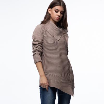 China Hot Sale Breathable Side Slit Irregular Collar Knitted Custom Women's Sweater Dresses for sale