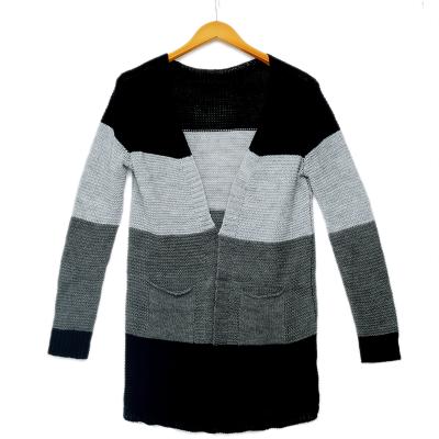 China Best Quality Breathable Winter Cashmere Girls Cardigan Sweaters Custom Casual Striped Women Knitted for sale