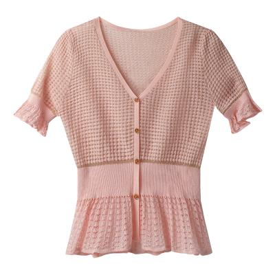 China Other Hot Selling Ladies Product Beautiful Crop Women Short Sleeve Breathable Knitted Top Custom Sweater for sale