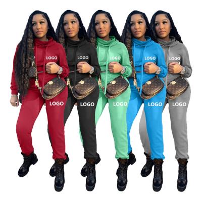 China Wholesale Custom Logo Women QUICK DRY 2 Piece Clothing Tracksuit Pants Pull Over Crop Hoodie Top Set for sale