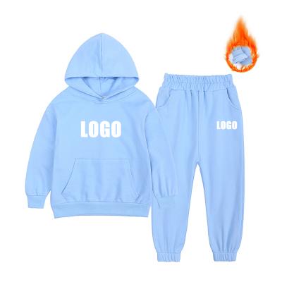 China Winter Thick Children Clothing Logo Tracksuits Cotton Kid Hoodie Two Piece Sets Solid Long Pants Custom Wholesale Causal Sports for sale