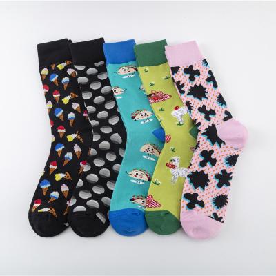 China Custom Unisex Cotton Jacquard Colorful Anti-Fault Crew Dress Hot Sales Funny Happy Logo Socks With Label for sale