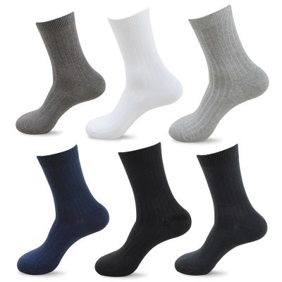 China Spring Mens Antibacterial 100% Combed Cotton Business Solid Crew Socks for sale