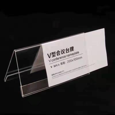 China Eco - Friendly Meeting Card Acrylic Triangle Table Card Sign Seating Name Card for sale