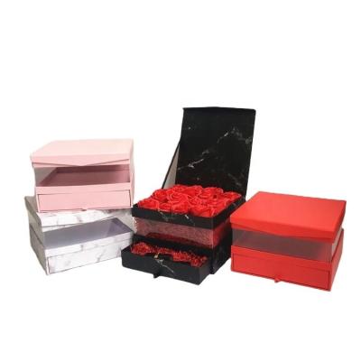 China Large Handmade PVC Square Clamshell Flower Gift Box for sale