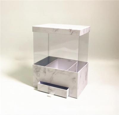 China Handmade Marble Rectangle PVC Window Drawer Gift Box Transparent Flower Box With Drawer for sale