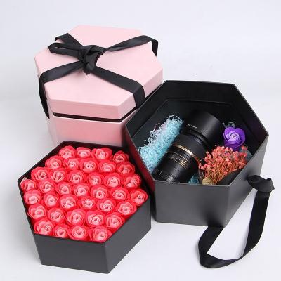 China Surprise Handmade Hexagon Valentine's Day Double Decker Handheld Gift Box for sale