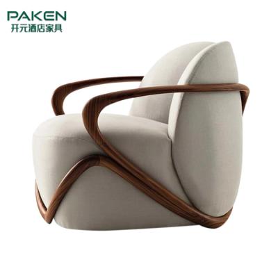 China Customized high quality italian villa living room furniture modern fabric leisure chair with wooden armrest for sale