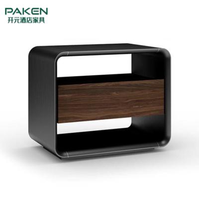 China Modern Design Foshan Factory OEM Custom Contemporary Style Black Wooden Bedside Table For Villa Bedroom for sale