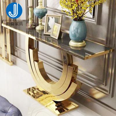 China Console Table Lucxury Marble Top Stainless Steel Frame Gold Marble Console Table for sale