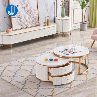 China Modern coffee table set white metal gold nesting furniture coffee table tea set high quality contemporary round coffee table furniture for sale