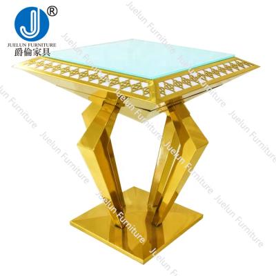 China Wedding stainless steel gold diamond cake stand tempered glass cake table acrylic gold new event furniture decoration wedding tables for sale