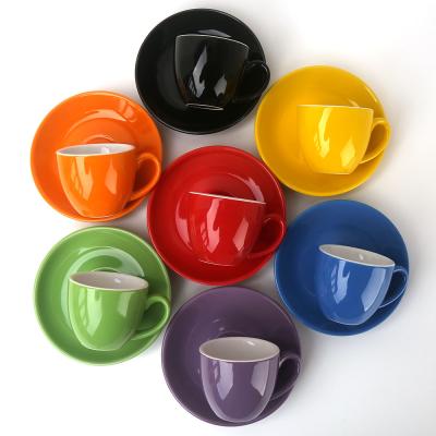 China Sustainable High Quality 100ml Color Glazed Ceramic Stoneware Coffee Tea Cups And Saucers Sets for sale