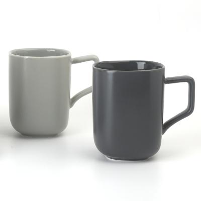 China Western Fancy Mugs Two 12oz 350ml Gray and White Tone Color Glazed Ceramic Stoneware Coffee Mugs and for sale