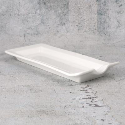 China 8.5 Inch Viable Rectangular Porcelain Serving Spoon White Ceramic Holder for sale