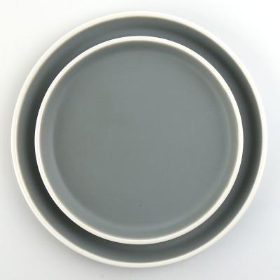 China 9 inch workable around Matte Gray Ceramic Porcelain Pizza Plates for sale