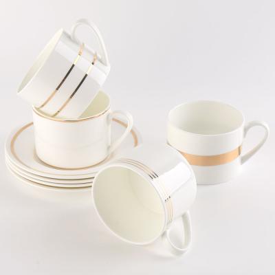 China Sustainable Graceful Exclusive Home Service Fine Bone China Coffee Tea Cup And Saucer Sets for sale