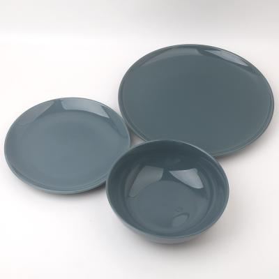 China Sustainable 20pcs Blue Round Porcelain Stoneware Dinnerware Ceramic Dinnerware Sets for sale