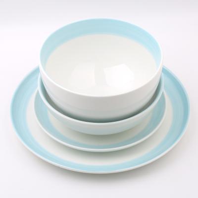 China Sustainable Blue Color 30pcs Porcelain Stoneware Ceramic Tableware Dinnerware Sets for sale