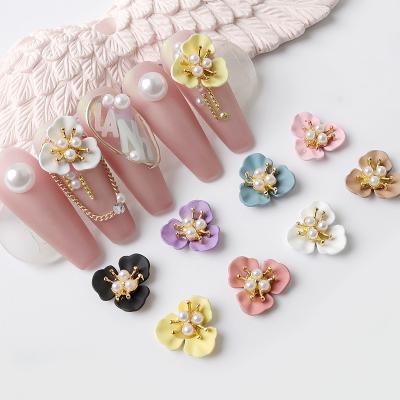 China McMann Metal Alloy Triplet Color Flower Pearl Trileaf Flower Mixed Flower Nail Decorative Diamond Spray Painted Metal Alloy for sale