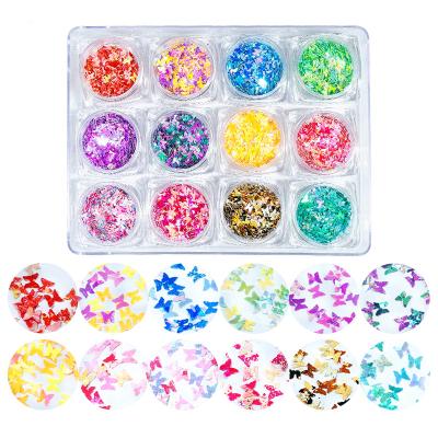 China Finger Nail Beauty MCMANN Colorful Holographic Laser Butterfly Nail Art 12 Colors Butterflies Glitter Glitter For Nail Arts Decoration Wholesale for sale