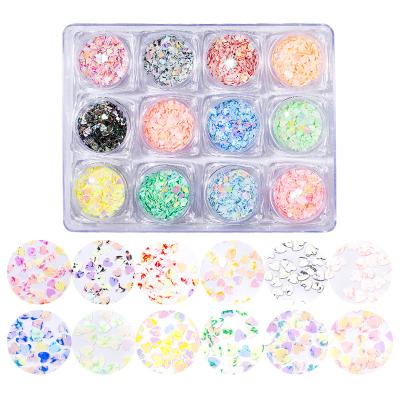 China Finger Nail Art MCMANN Nail Art Love Heart Pattern Glitter Sticker Decoration Factory Custom Sequin Nails Ornaments For 12 Colors/Set Wholesale for sale