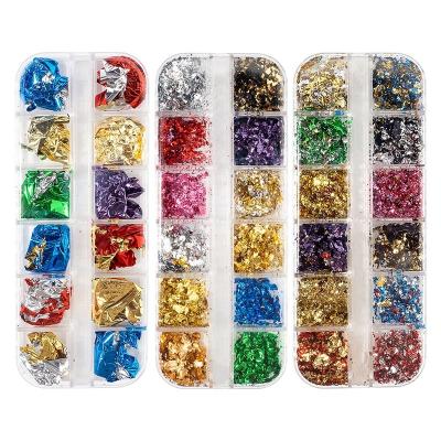 China MCMANN Eco-Friendly 12 Grids / Set Nail Art Polished Sticker Paillette Flake Chip Colorful Gold Foil Manicure Nails Women Jewelry Decoration for sale