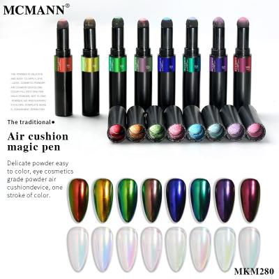 China Nail Salon DIY Nail Art Wholesale Pen For Nail Painting Aurora Magic New Product Air Cushion Dust Mirror Nail Powder Magic Pen for sale