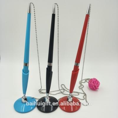 China Promotional Pen Plastic Desk Ballpoint Pen Blue Ink Pen Hotel Pen Chain Pen for sale