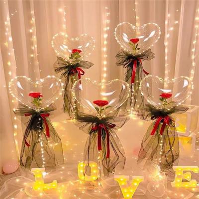 China Other Rose Wedding Party Decoration Luminous Balloons Transparent Bouquet Bobo Ball Rose Valentines Day Gift Birthday LED Balloon for sale